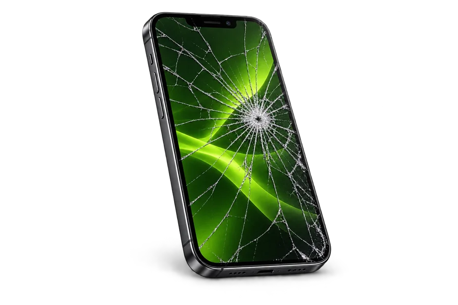 Telefonas su fiziškai sudužusiu ekranu