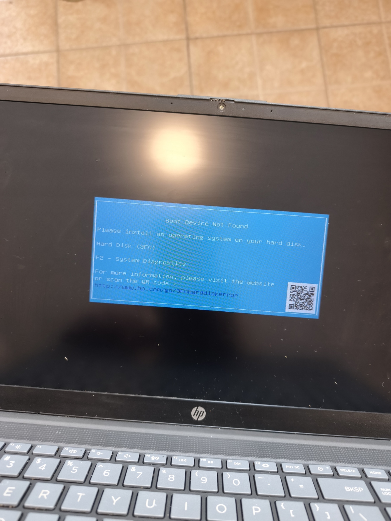 Prieš remontą – Boot Device Not Found, Hard Disk (3F0)
